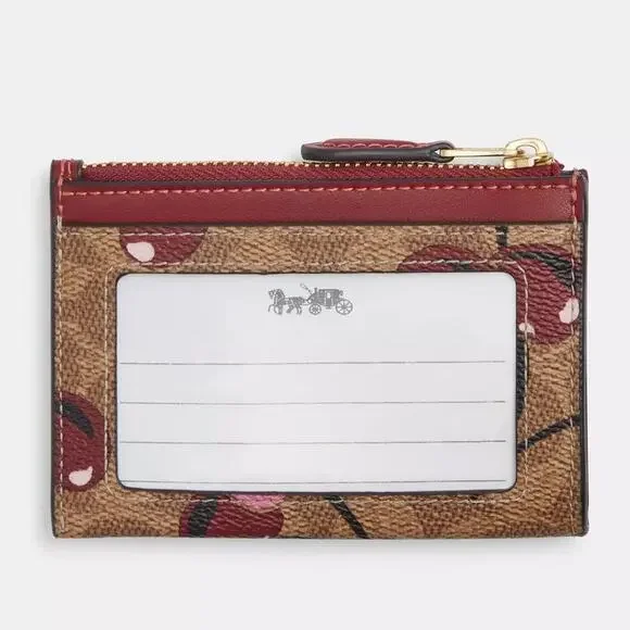 🍒 Coach Mini Skinny Id Case In Signature Canvas With Cherry Print